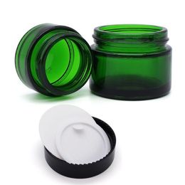 Green Glass Jar Cosmetic Lip Balm Cream Jars Round Glass Test Tube with inner PP Liners 20g 30g 50g Cosmetic Jar Bufwa