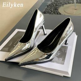 Dress Shoes Eilyken New Fashion Thin High Heel Women Pumps Pointed Toe Mules Sandals 2023 Gold Silver Party Wedding Female Shoes