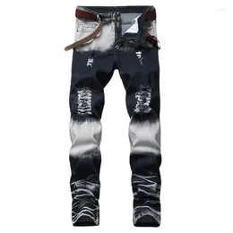 Men's Jeans FUAMOS Personalized Fashion Ripped Street Trendy European American Cotton Blue Denim Pants Casual Clothes