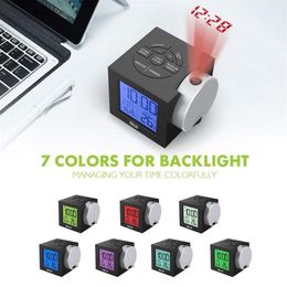 LCD Projection Alarm Clock Backlight Electronic Digital Projector Watch Desk Temperature Display with 7 Color265f