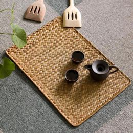 Table Mats Rectangular Natural Mat Dining Sea Grass Place Kitchen Tableware Accessories Cup Decoration