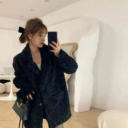 Women's Fur Winter Casual Black Coat Women Warm Thick Soft Fluffy Faux Jacket Lapel Blazers 2024 Korean Style Fashion Outwear