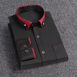 Men's Casual Shirts Men Fall Shirt Contrast Color Lapel Business Soft Breathable Office Top Plus Size Anti-wrinkle Mid Length