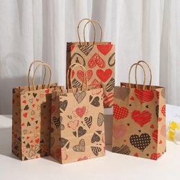 Christmas Decorations 2023 24 Pcs Valentine's Day Heart Gift Bags Kraft Paper Party Package Present Wrapping Handbag-