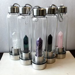 Natürliche Kristallstein-Wasserflasche, heilender Obelisk-Zauberstab, Energie, Wellness, Quarzkristall, direktes Trinkglas, Wasserflaschen, Neu 1122