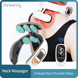 Massaging Neck Pillowws 6 Heads Smart Electric and Back Pulse Massager TENS Wireless Heat Cervical Vertebra Relax Pain Kneading Massage Machine 231121