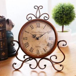 Table Clocks Wrought Craft Clock European Style Vintage Alarm Desk For Home Cabinet Decoration ( Brown )
