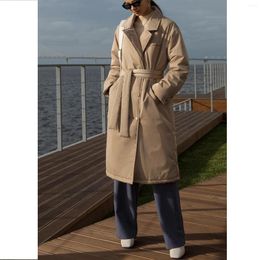 Women's Trench Coats Women Parkas Long Sleeve Single Breasted Button Turn Down Collar Solid Color Pockets Office Lady Loose Autumn Warm Belt