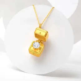 Pendants Genuine 18K Gold Pendant Diamond Inlaid Gift Box Necklace For Women Simple Design Chain Fine Jewelry Gifts