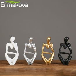 ERMAKOVA Thinker Statue Abstract Resin Sculpture Mini Art Decorative Desk Figurine Thinker Figures Office Bookshelf Home Decor 220227g
