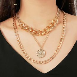 Pendant Necklaces Skute Punk Trendy Chunky Necklace Exaggerated Chain Head Portrait Coin Multilayer For Women Jewelry