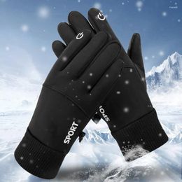 Cycling Gloves Warm Waterproof Fleece Full Finger Touch Screen Ski Motorcycle Running Outdoor Sports Black Winter