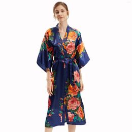 Women's Sleepwear Sexy Women Long Robe Large Floral Wedding Bride Kimono Bridesmaid Satin Bathrobe Ladies Dressing Gown Night Dress