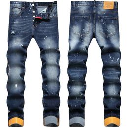 Dsquare Motorcycle Sexy Romantic Wild Denim Jeans D2 Men Embroidery Pants Fashion Holes Trousers Hip Hop Mens Clothing fashionable designer