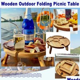 Bar Tools Portable Solid Wood Wooden Picnic Wine Tables Retractable Legs Folding Drinks Table Storage Holders Racks 231023 Drop Deli Dhbxl
