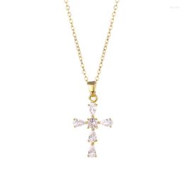 Pendant Necklaces Fashion Zircon Crystal Cross Necklace For Women Luxury Vintage Gold Color Jewelry