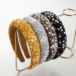 Fashion Shining Sequins Head Hoop Lady Sponge Hair Hoop Colourful Wide Headband Brimmed Glitter Hairbands Sweet Simple Headdress