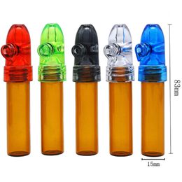 Glass Snuff Snorter Bottle Smoking Pipes Pill Case Containers Kit Portable Sniff Pocket Durable Snuffer Mix Color Snort Storage 53mm 68mm 83mm Smoke Accessories