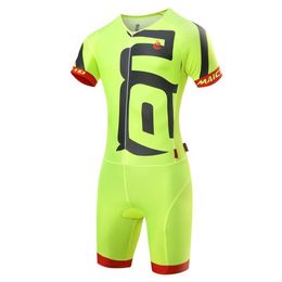 Fluo Yellow 2022 Summer Cycling Jersey Set Short Sleeve Bike Skinsuit Unisex Triathlon Invisible Zipper Tights Conjoined Cycling j236S