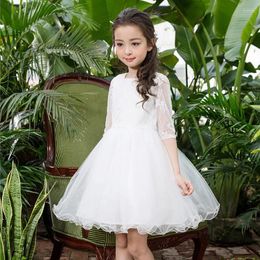 Girl Dresses Birthday White Girls Dress Half-Sleeve Flower Vestido For Party Wedding Clothes 3 4 6 8 10 12 Years Old RKF174009