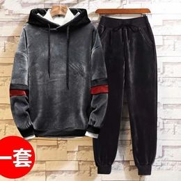 Mens Tracksuits Tracksuit Spring Autumn Fashion Casual Gold Velvet Jacket and Pants Twopiece Set High Quality Male Suit 231122