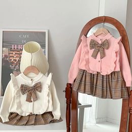 Clothing Sets Baby Girls Winter Clothes Set Christmas Outfits Kids Girls Plaid Knit Sweater skirt Fall Girl Clothing Set Children Costume 231122