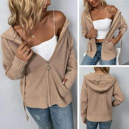 Women's Jackets Women Solid Color Coat Cozy Knitted Cardigan Jacket With Hood Zip-up Closure Pockets Warm Stylish Fall/winter Long