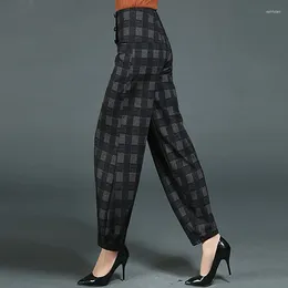 Women's Pants 2023 Arrival Autumn Winter Korean Style Women Casual Loose Ankle-length Zipper Waist Plaid Print Harem W689