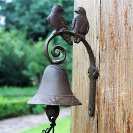 Cast Iron Welcome Dinner Bell Love Birds Home Decor Distressed Brown Doorbell Handbell Outdoor Porch Decoration Wall Mount Antique225P