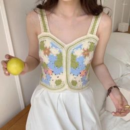 Women's Tanks Stylish Sweet Crochet Summer Bohemia Tank Tops Hollow Out Crop Korean Sleeveless Garment Women Cotton Camisole