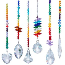 Garden Decorations H D Pack of 6 Colourful Crystal Chandelier Suncatchers Hanging Ornament Chakra Pendants for Home Office Decoration 230422