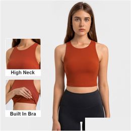 Yoga Outfit Loli High Neck Fitness Sports Bras Padded Crop Top Women Racerback Workout Athletic Gym Tank With Built In Brayoga Drop De Dhc5K