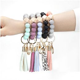 2021 Fashion Sile Bead Bracelet Party Favour Beech Tassel Keychain Pendant Leather Bracelets Ladies Jewellery Keychains Delivery Drop Del Dhqod