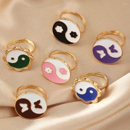 Cluster Rings Chunky Colourful Love Heart Yin Yang For Women Girl Gold Silver Colour Drip Metal Finger Matching Ring Trendy Party Jewellery