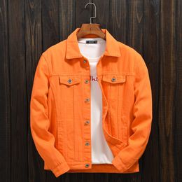 Men's Jackets HOO men's autumn orange lapel denim jacket teenagers drop shoulders loose casual denim jacket 230422