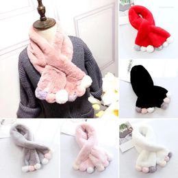 Scarves Imitation Fur Plush Scarf Comfortable Children Neck Warmer Fluffy Colourful Balls Hijab Shawls Winter Warm Thicken