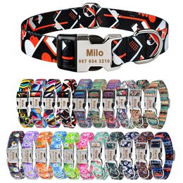 Dog Collars Leashes Adjustable Nylon Plaid Unisex Personalised Dog Collar Custom Free Engraved Name ID Tag Small Large Product Dog Collar 230422