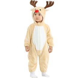 Rompers Baby Flannel Romper born Boy Girl Reindeer Costume Toddler Winter Chritmas Elf Outfit Infant Animal Hooded Thick Warm Pyjamas 231122