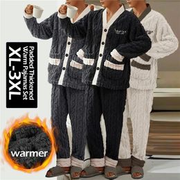 Mens Sleepwear 2024 Winter Men Fleece Casual Long Sleeve Pyjamas Set Coral Velvet Cute Cartoon Plush Thicken Warm Homewear 231122