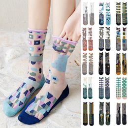 Women Socks Summer Thin Cotton Transparent Silk Korean Style High Long Woman Funny Japanese Fashion Cute Cartoon Print Harajuku