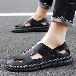 Sandals Men Casual Shoes Cowhide Leather Antiskid Sandal Men's Slippers Beach Outdoor Leisure