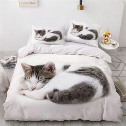 3D Bedding Sets White Duvet Quilt Cover Set Comforter Bed Linen Pillowcase King Queen 140 210cm Size Dogs Pet Dog Cat Design 21031210R