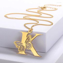Pendant Necklaces Stainless Steel A-Z Initial Letter Necklace For Women Alphabet Butterfly Female Jewelry Choker Girls Gift