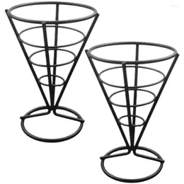 Flatware Sets 2pcs Stainless Steel French Fry Stands Cone Metal Wire Snack Basket Appetizer Serving Racks Kitchen Table Decoration