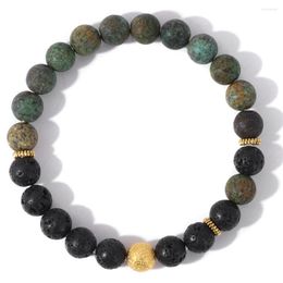 Strand African Turquois Beads Bracelets For Men Natural Volcanic Lava Bracelet Essential Oil Diffuser Gold Color Ball Charm Bangles