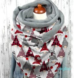 Scarves Winter Christmas Scarf Women Santa Claus Faceless Doll Printed Button Soft Wrap Casual Warm Shawls Foulard Femme Hijab