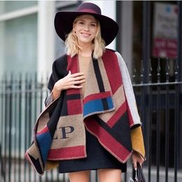 Brand Women Monogramed Blanket Cashmere Wool Personalised initials Scarf plaid cape winter Poncho 201214