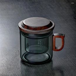 Mugs 300ml Walnut Wooden Handle Lid Glass Tea Cup With Philtre Water Separation Scented Office Convenient Set