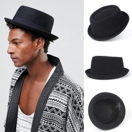 Berets Stlye 4 Size Wool Men Pork Pie Hat For Dad Black Fedora Gentleman Flat Bowler Porkpie Top Jazz S M L XLBerets