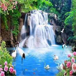 Scenery Wallpaper Crane Peony Waterfall Water Scenery Paper245R